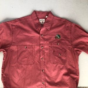 Red Head Men Shirt Embroidered Fish Size XL Orange.